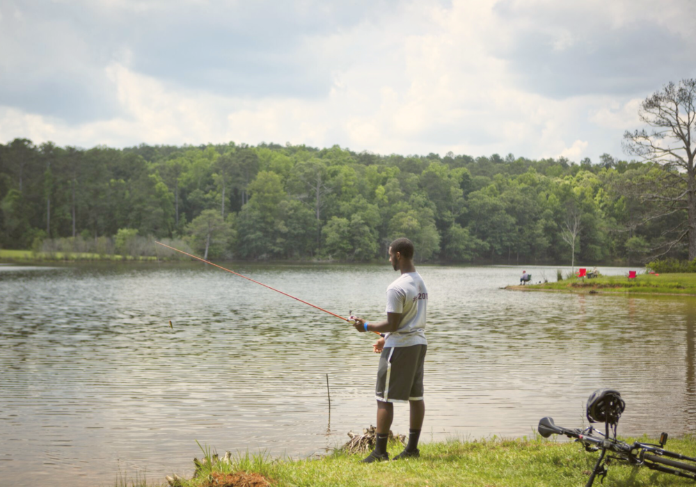 A man fishes at Panola State Park, Georgia.