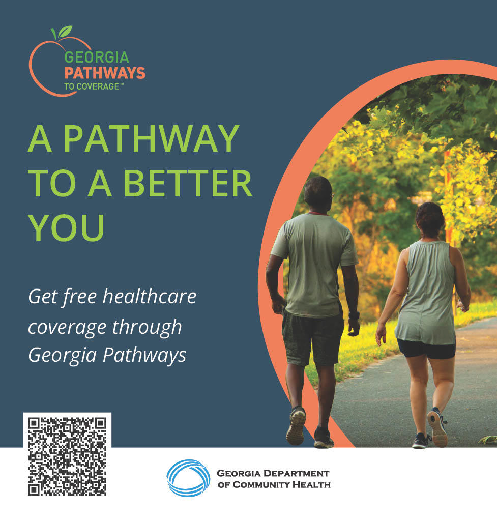 Graphic with man and woman walking on a walking trail